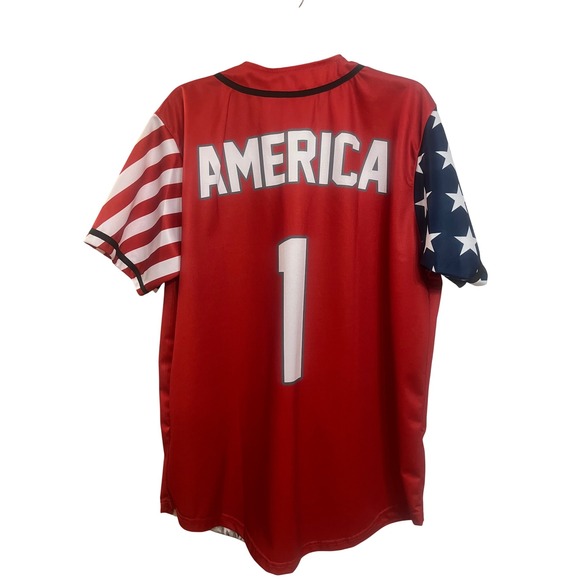 Greater Half USA Statue of Liberty Baseball Jersey Red White Blue Men's XL - Picture 3 of 3